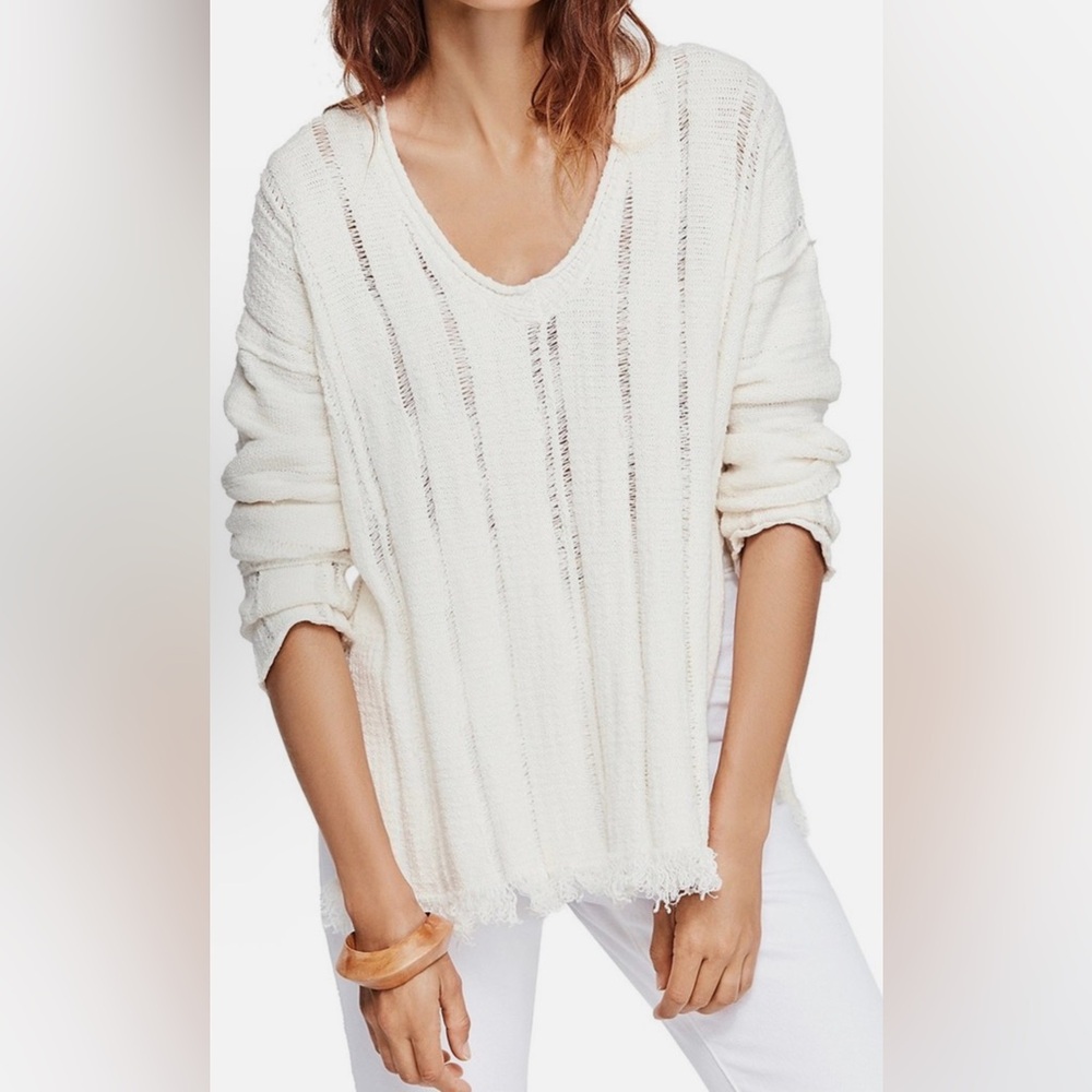 Free People Womens Distressed Pullover Sweater